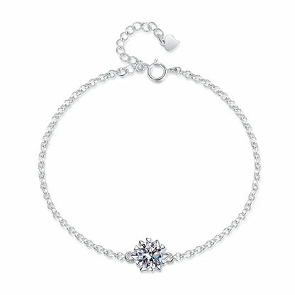 1CT 6.5mm Zircon/moissanite Bracelets for Women Classic Adjustable Chain Lab Diamond 100% 925 Sterling Silver Jewelry