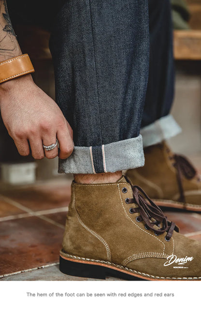 Vintage 13.5oz Heavyweight Selvedge Raw Denim Jeans Men's Straight Fit Cotton Jeans Casual Pocket Trousers Fall Winter