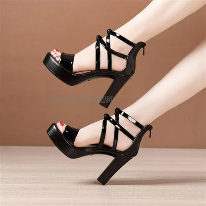 Girl Women Sandal Leather Sole High Heel Summer Shoes
