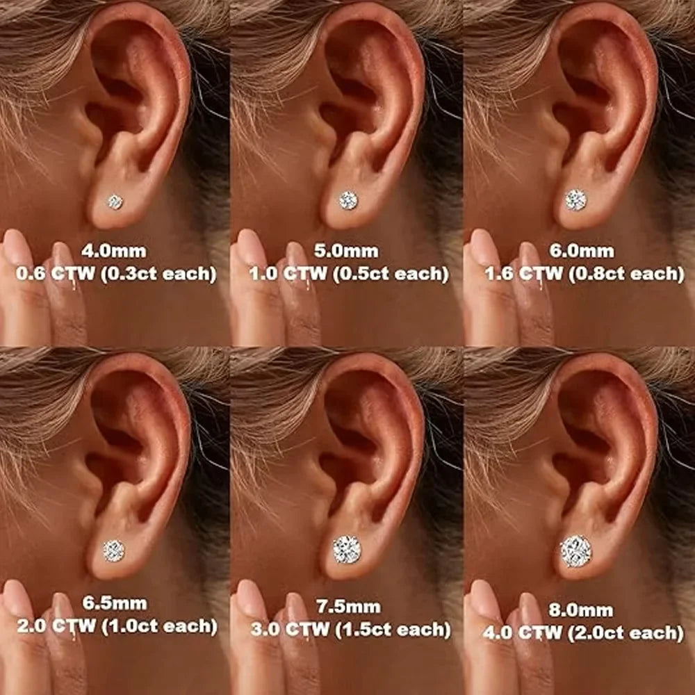 4carat Moissanite Stud Earrings with Certificate Round Brilliant Cut Diamond Earring 925 Sterling Silver Ear Studs for Women Men