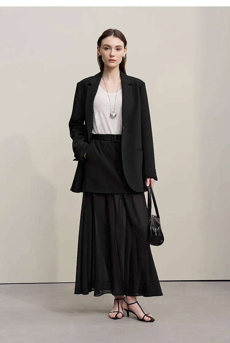 Women's Skirt 2026 Spring New Elegant Patchwork Chiffon Long Skirt Solid Color Straight Versatile Woman Clothes 12641047
