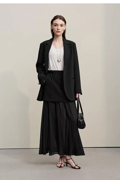 Women's Skirt 2026 Spring New Elegant Patchwork Chiffon Long Skirt Solid Color Straight Versatile Woman Clothes 12641047