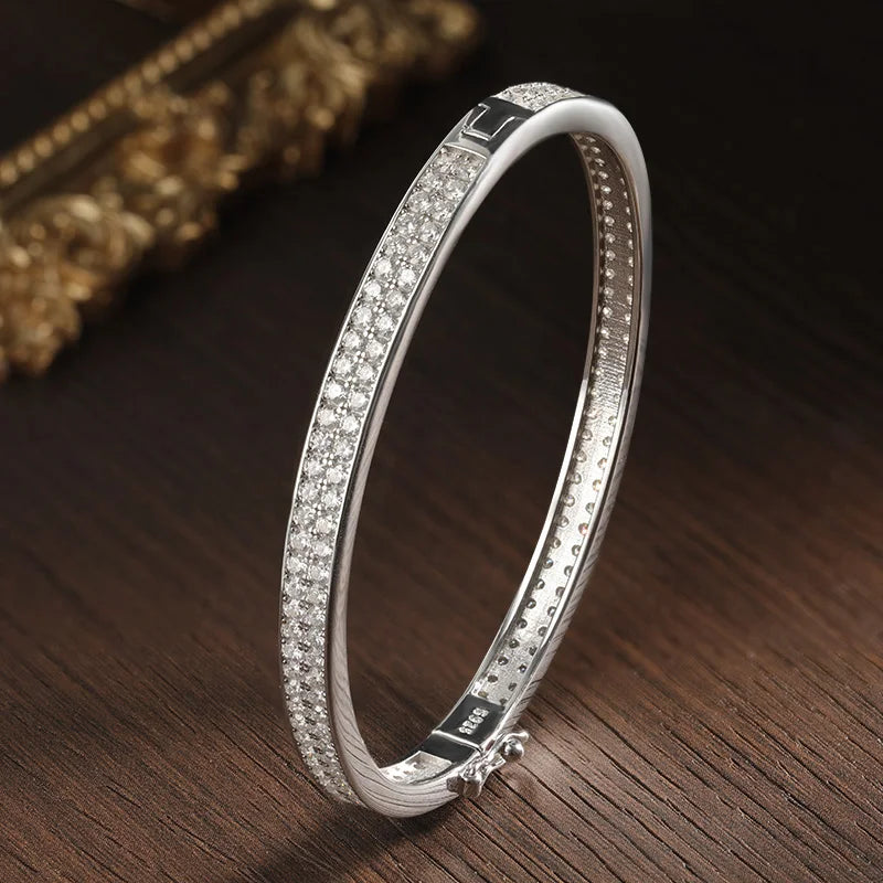D VVS1 Moissanite Bangle Bracelets For Women Full Diamond Elegant Classic Solid 925 Sterling Sliver Jewelry Accessories