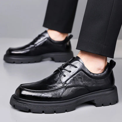 Men's Comfortable Genuine Leather British Thick-soled Business Leather Shoes for Spring 2025, New Lace-up Oxford Shoes