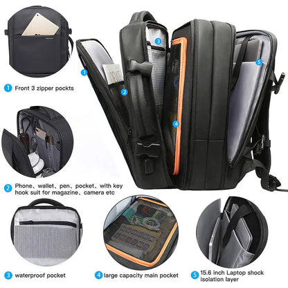 Business Backpack for Men Waterproof Anti-Theft 15.6” Laptop Backpack Casual Large Capacity Expandable Travel Bag Short Trip