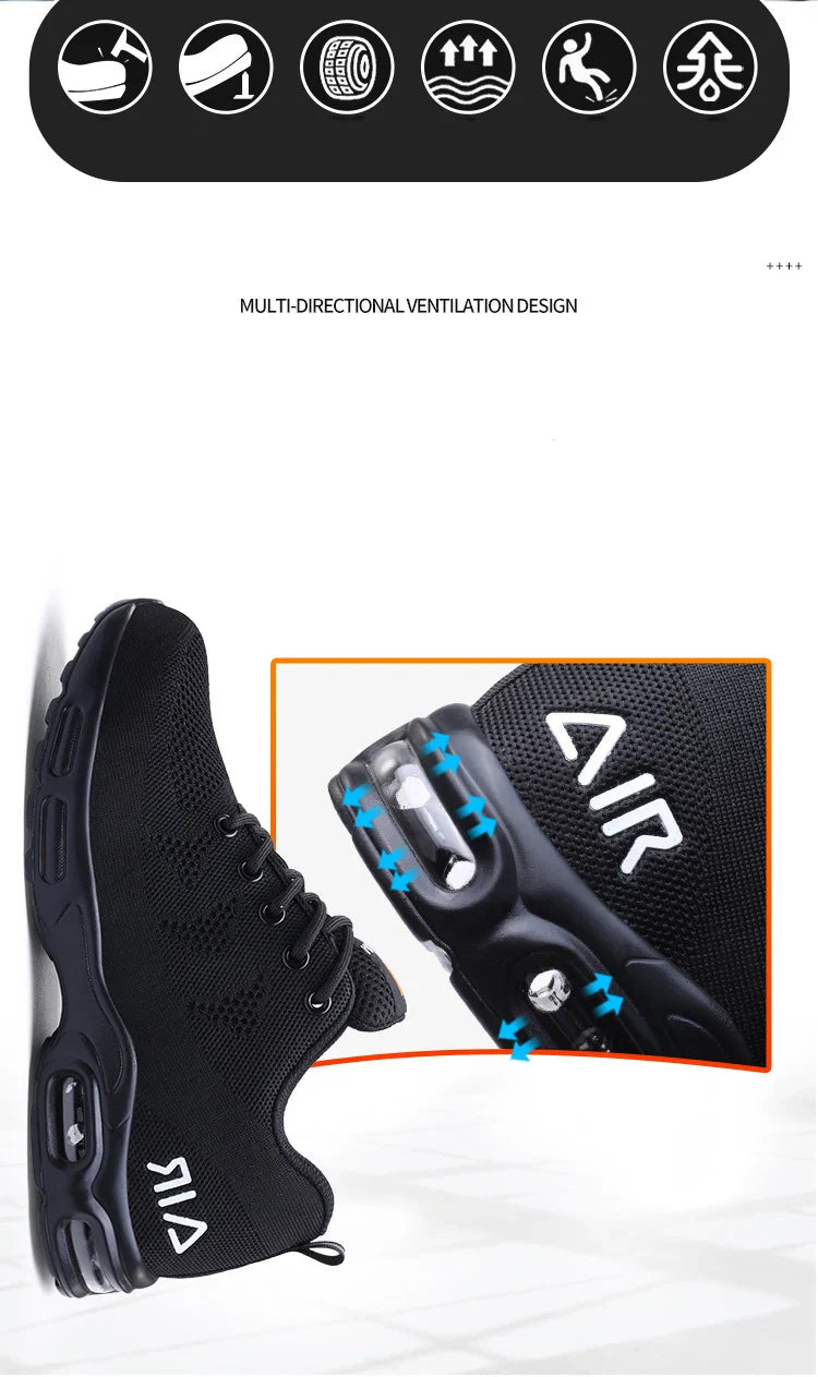 Safety Footwear Men Work Boots Lightweight Air Cushion Sneakers Puncture-Proof Work Shoes Indestructible Male Steel Toe Shoes