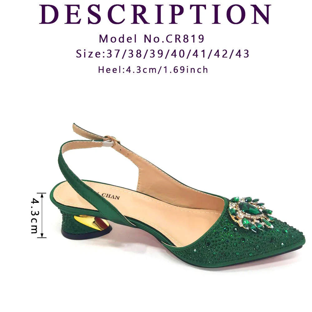 Sandálias Azul Royal Femininas Scarpin de Luxo Salto Médio Design de Strass Sapatos e Bolsas para Festa