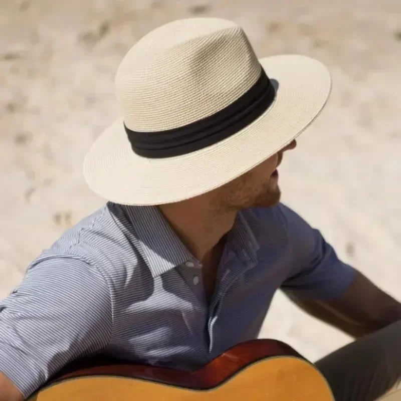 Big Size XL 63cm Travel Panama Jazz Straw Hat Summer Sun Hats for Women Men Wedding  Wide Brim Fedora Straw Beach Hat UV UPF 50+