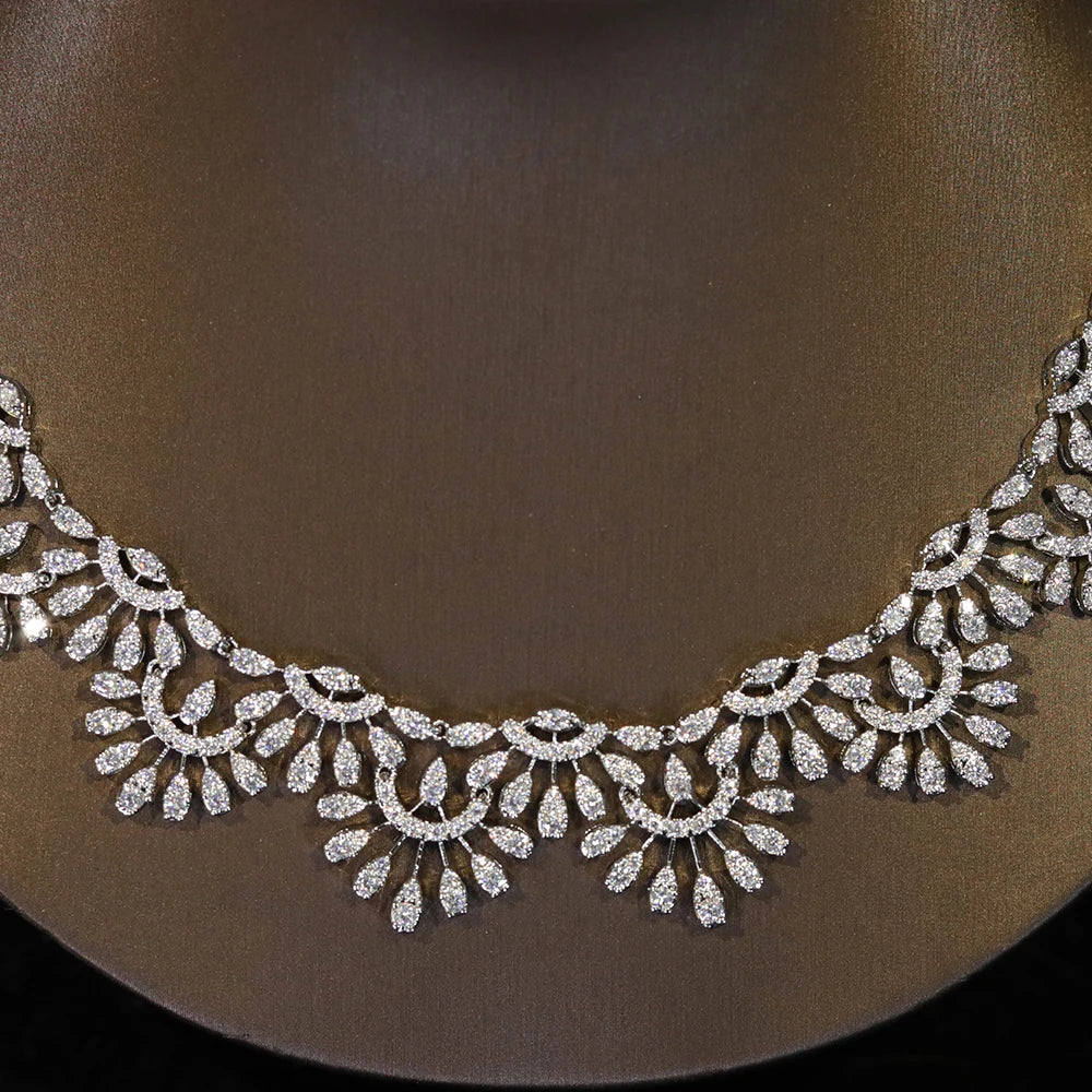 Luxury Shiny CZ Zircon Hollowed-out Shape Wedding Banquet Necklace Pageant Bridal Jewelry Sets for Women X0617