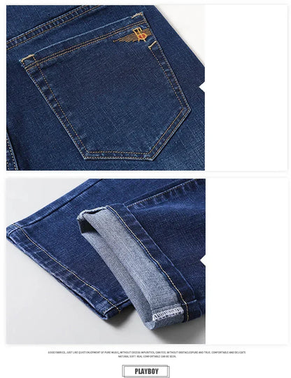 Plus Size 42 44 46 Spring Autumn Men's Fashion Casual Jeans Black Blue Classic Business Straight Elasticity Brand Denim Trousers