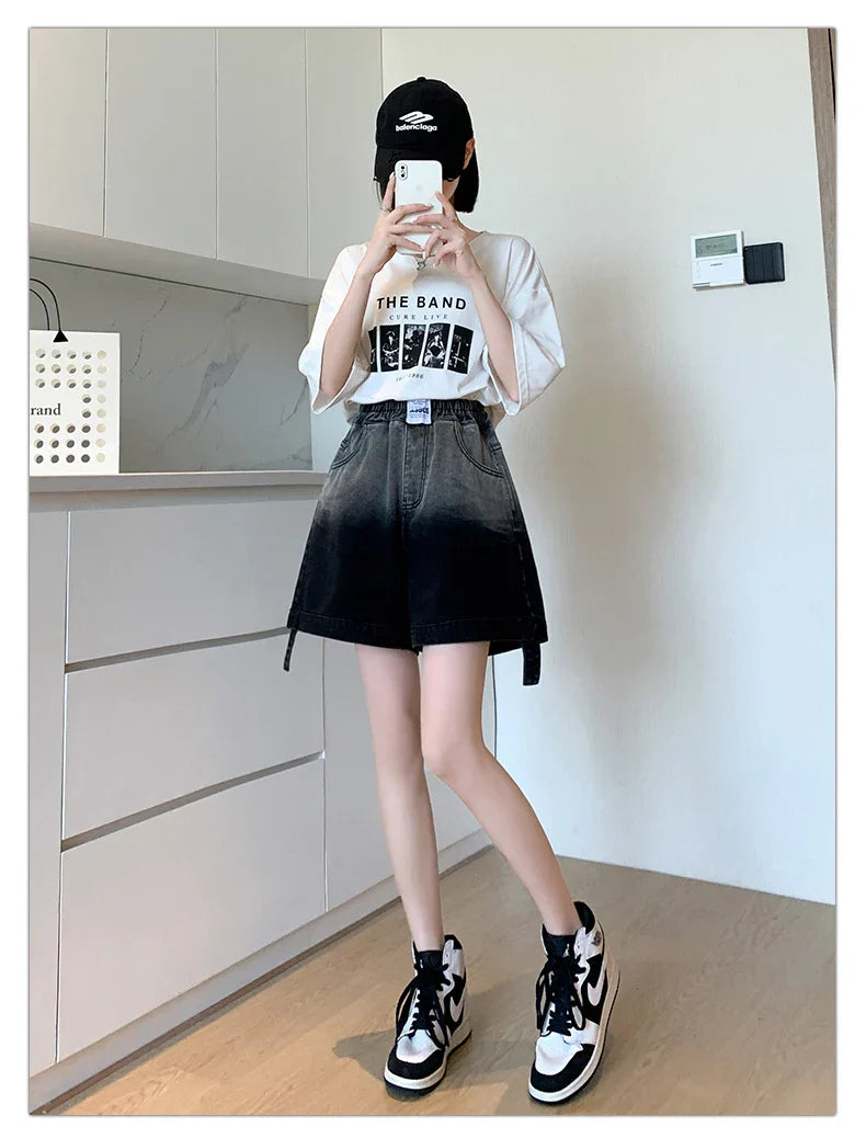 Plus Size Denim Shorts For Women Summer 2024 New High Elastic Waist Pockets Wide Leg Loose Jean Short Femme Hot Sale