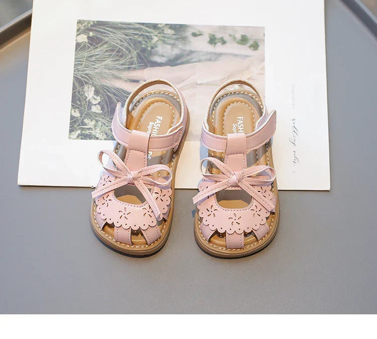 Summer Baby Girls Sandals Cut-Outs Lace Princess Shoes Children Sandals Anti Slip Soft Sole Toddler Kids Beach Shoes Size 21-30