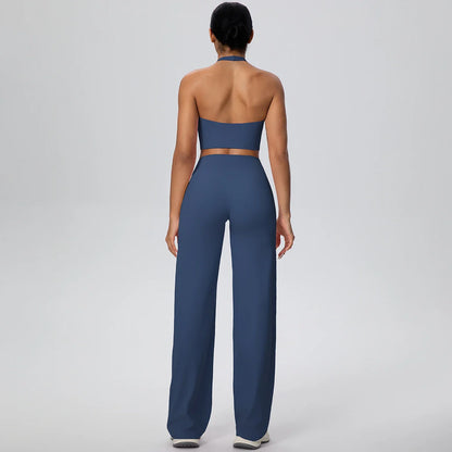 2Pieces Breathable Summer Workout Top Pants Yoga Set Yoga Underwear With Chest Pad Quick Drying Push Up Pencil Pants Yoga Set