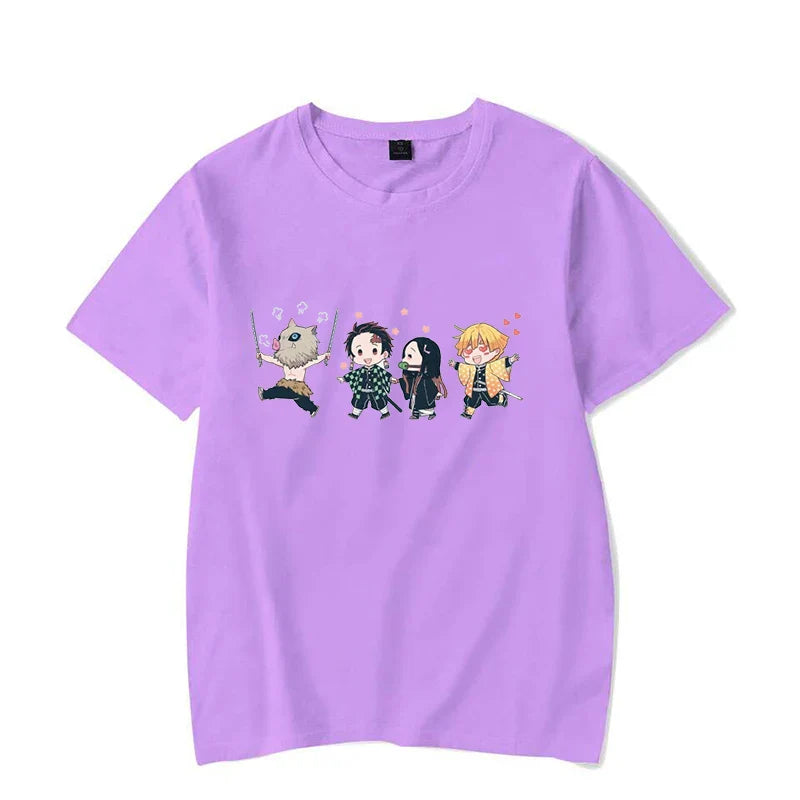 Hot Anime Kamado Tanjirou Kamado Nezuko Agatsuma Zenitsu Hashibira Inosuke Printed T-shirts Women Men Short Sleeve Summer Shirts