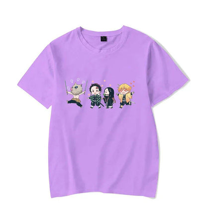 Hot Anime Kamado Tanjirou Kamado Nezuko Agatsuma Zenitsu Hashibira Inosuke Printed T-shirts Women Men Short Sleeve Summer Shirts