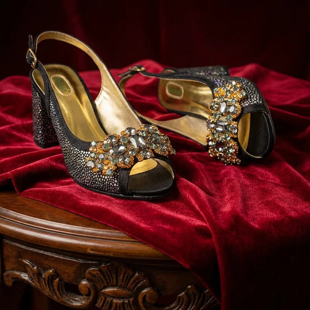 Green Elegant Women's High Heels Shoes  & Bag Set Rhinestone-Embellished Designer Shoes Perfect for Special Occasionss