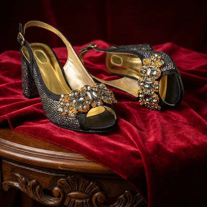 Green Elegant Women's High Heels Shoes  & Bag Set Rhinestone-Embellished Designer Shoes Perfect for Special Occasionss