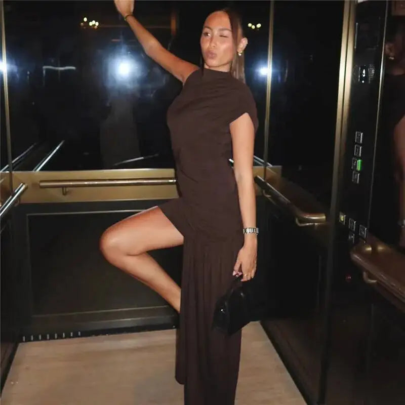 Summer Draped Ruched Sexy Mini Dress Women 2025 New Irregular High Waist Slim Fit Dress Female Elegant Club Tank Dress