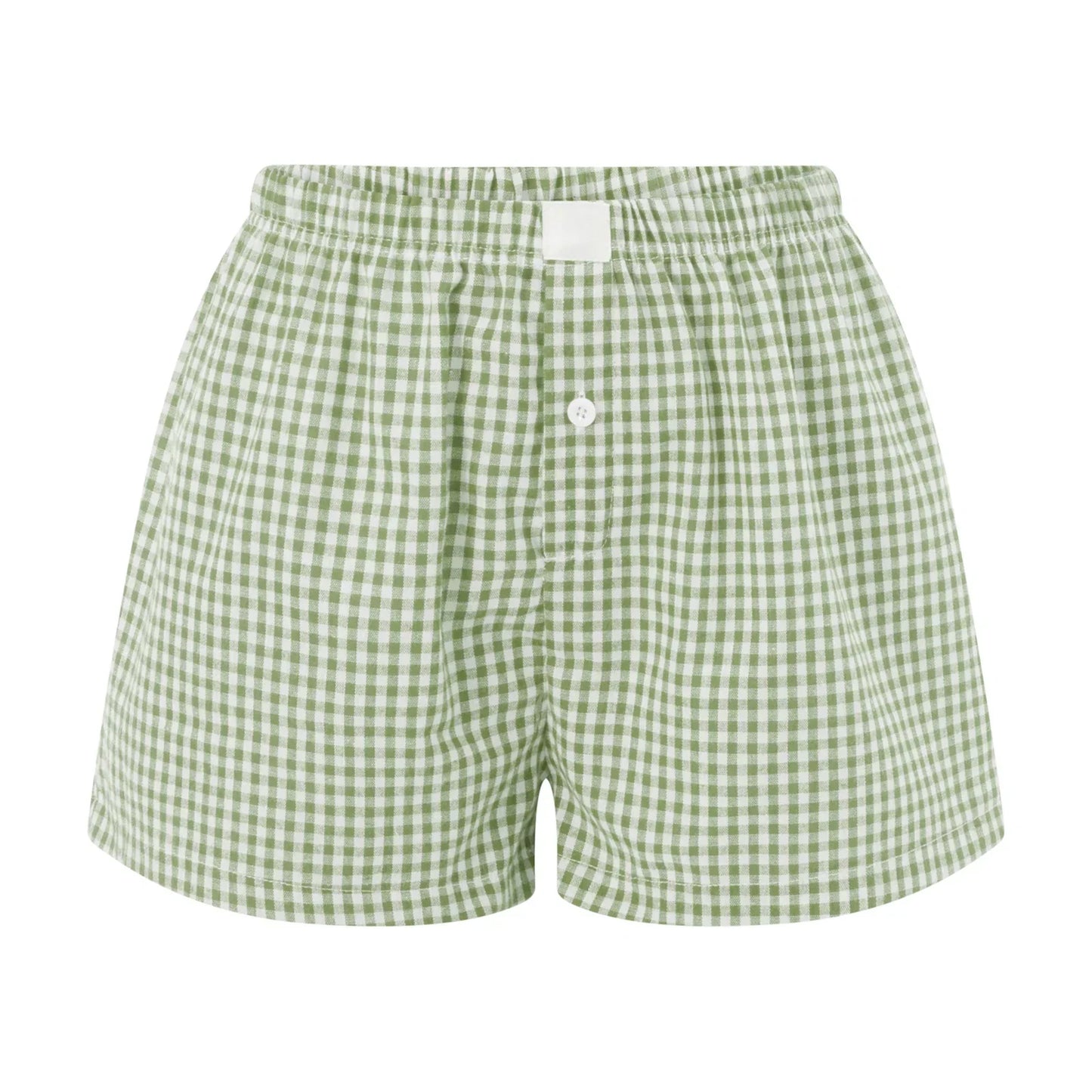 Women’s Y2K Retro Cleanfit Plaid Print Elastic Low Waist Button Front Aesthetic Loungewear Loose Shorts Boxers Streetwear