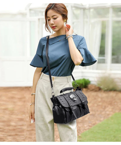 Punk Style Women Handbags Pu Leather Skull Tote Bag Black Large Capacity Shoulder Bag 2022 Luxury Crossbody Bags