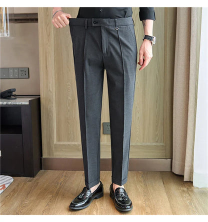 Men's business casual trousers, daily formal work pants, 2024 new high quality, plain color versatile ankle-length trousers.