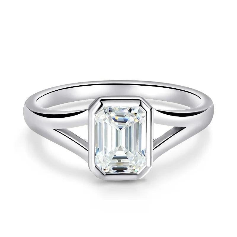 1CT 2CT Emerald Cut Moissanite Wedding Ring for Women Solitaire Lab Diamond Jewelry S925 Sterling Silver Plated 18K Gold