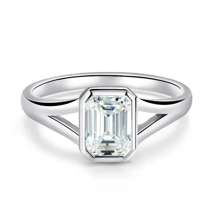 1CT 2CT Emerald Cut Moissanite Wedding Ring for Women Solitaire Lab Diamond Jewelry S925 Sterling Silver Plated 18K Gold