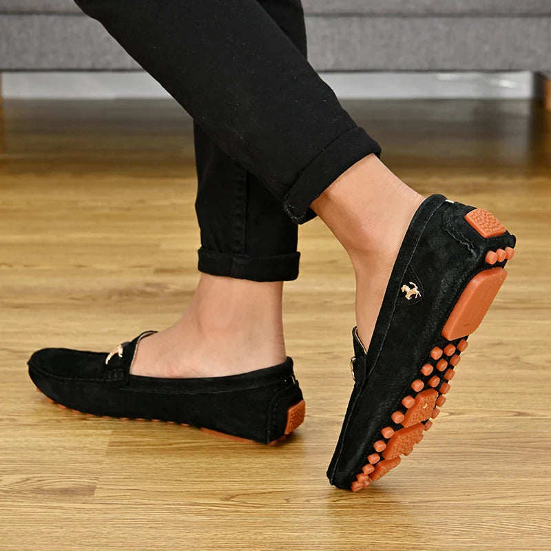 Loafers Men Casual Fashion Suede Men Shoes Lightweight Soft Genuine Leather Moccasins Slip on Driving Shoes for Men Size 48
