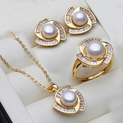 Real Natural Freshwater Pearl Necklace Earrings Set Woman,Luxury Pearl Pearl Stud Earrings Set Jewelry Wife Birthday Gift White