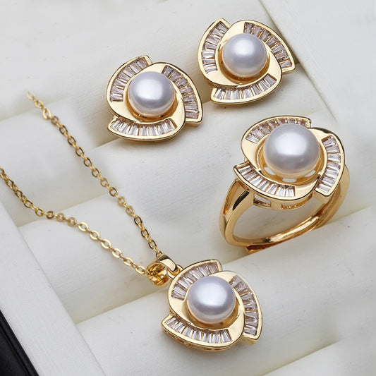 Real Natural Freshwater Pearl Necklace Earrings Set Woman,Luxury Pearl Pearl Stud Earrings Set Jewelry Wife Birthday Gift White