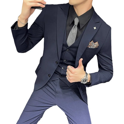 Slim Fit Men's Three Piece Suit Thin Single Button Notch Lapel Casual Fashion Cotton Blend Spring Autumn Wear for Youth