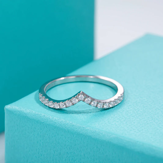 D Color Moissanite Diamond 18K White Gold Plated V Row Ring Classic Style Engagement Wedding Rings