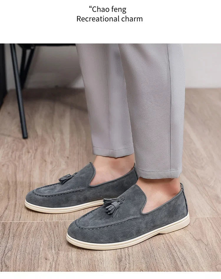 Unisex Lightweight Flat Bottom Tassel Casual Shoes Fashionable Versatile Large Size Men's Shoes Business Casual Slip-On Loafers