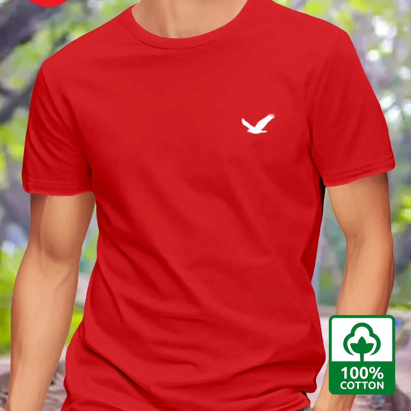 Men's Summer 100% Cotton Eagle Graphic Printed Fashion Sports and Leisure Loose Round Neck Short Sleeve T-shirt Top