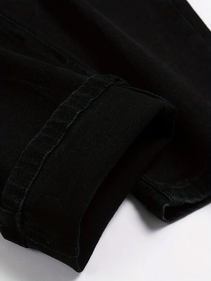 Men's Black Ripped Skinny Jeans - Distressed Hip-Hop Street Style, Lightweight Slim-Fit Denim Pants