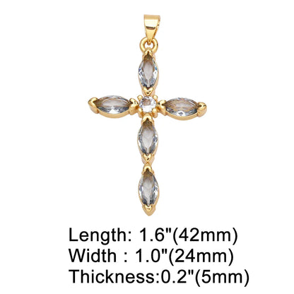 Big Rainbow Colorful Cross Pendants for Necklace Gold Plated  Copper Zircon Religious Jewelry Components pdta638
