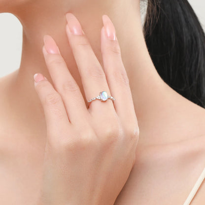 925 Sterling Silver Minimalist Oval Moonstone Ring Thin Women Engagement Female Ring Wedding Band Silver 925 Jewelry Gift