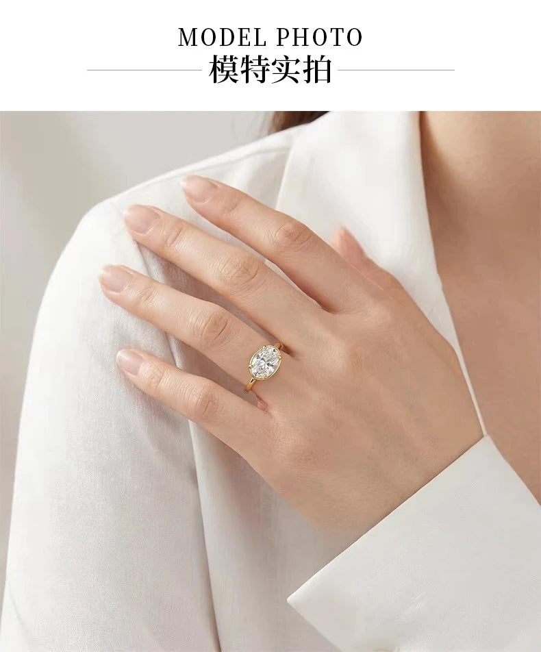 S925 Silver 7 * 11mm Elliptical White Zircon Ring Set with Classic Fashion Women's Jewelry