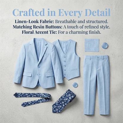 Ship Today Wedding Ring Bearer Page Boy Tuxedo Communion Suit Boy's Formal Linen Suit 4-Piece Jacket Vest Pants Tie Bowtie