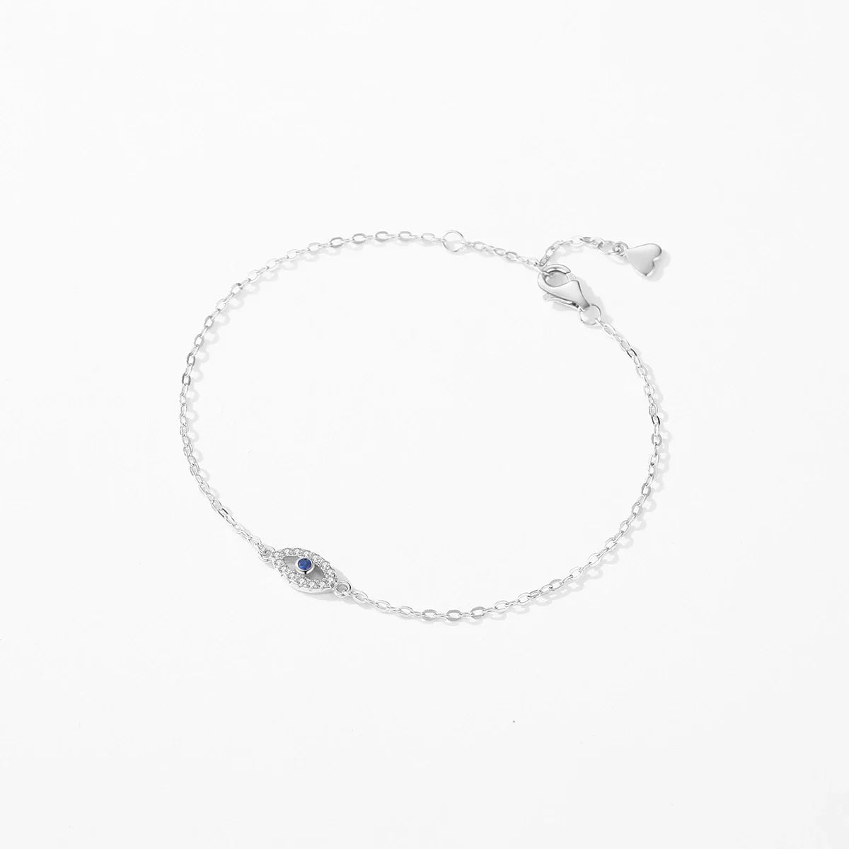 925 Sterling Silver Delicate Lucky Blue Eye Adjustable Bracelet Simple Chain Link For Women Pave Setting CZ Fine Jewelry
