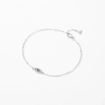 925 Sterling Silver Delicate Lucky Blue Eye Adjustable Bracelet Simple Chain Link For Women Pave Setting CZ Fine Jewelry