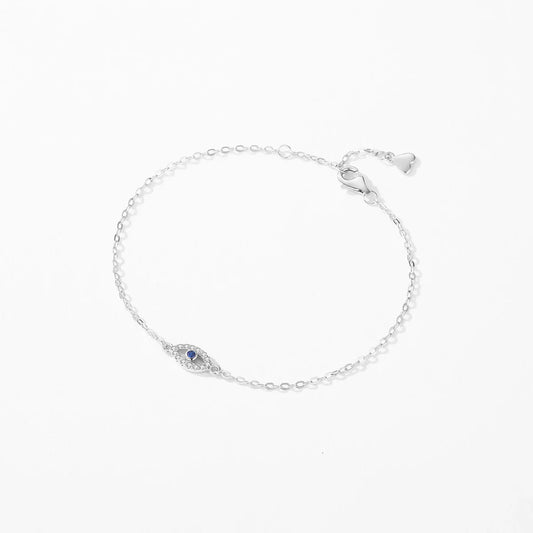 925 Sterling Silver Delicate Lucky Blue Eye Adjustable Bracelet Simple Chain Link For Women Pave Setting CZ Fine Jewelry