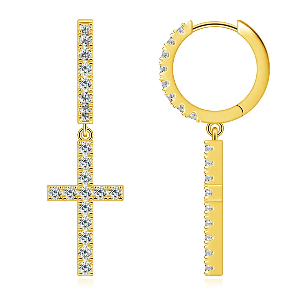 Moissanite Cross Drop Pedant Earrings for Women S925 Sterling Silver Diamond Hoop Earrings 18K Gold Plated Fine Jewelry