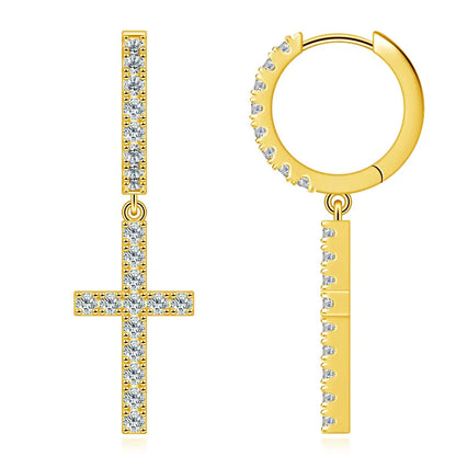 Moissanite Cross Drop Pedant Earrings for Women S925 Sterling Silver Diamond Hoop Earrings 18K Gold Plated Fine Jewelry