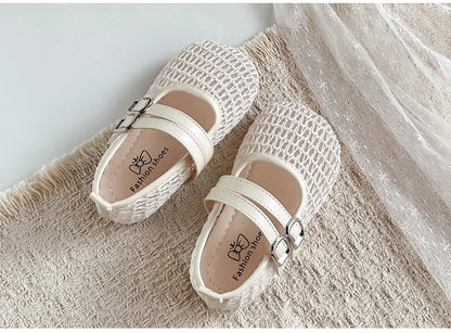 Girls Mesh Sandals Soild Color Versatile Kids Flat Shoes Double Hook&loop 2026 Summer New Children Princess Shoes Korean Style
