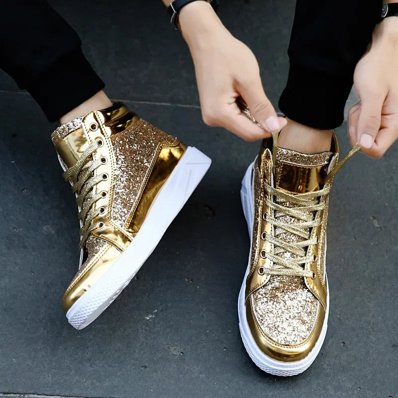 Man High Top Sneakers Luxury Glitter Men Ankle Boots Fashion Non-slip Casual Shoes High Quality Hip Hop Men Boots 2024