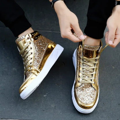Man High Top Sneakers Luxury Glitter Men Ankle Boots Fashion Non-slip Casual Shoes High Quality Hip Hop Men Boots 2024
