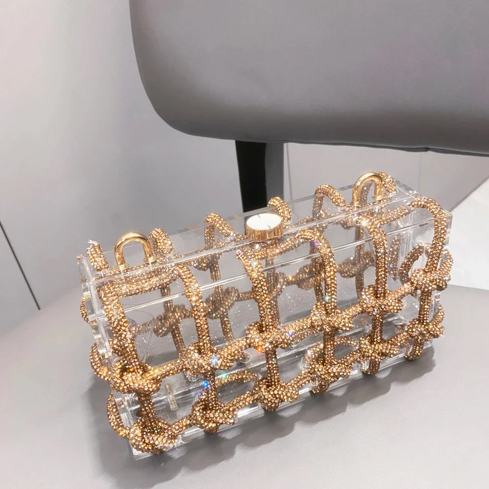 Bolsa de Noite com Alça e Strass Prateada de Cristal Feita à Mão para Mulheres, Bolsas e Bolsas de Mão de Designer de Luxo para Banquete