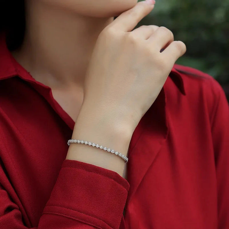 Sparkling Full 0.03ct 2mm D Color Moissanite Tennis Bracelet for Women Girl Fine Jewelry S925 Silver Diamond Link Bracelets