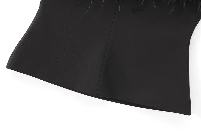 Black Feather Crop Top Women off Shoulder Corset Top Female Sexy Backless Tube Tops for Women Strapless Bustier Top Woman